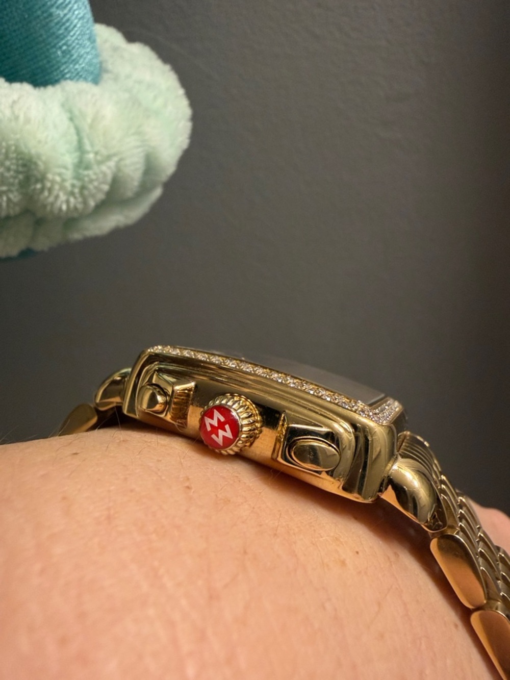 Michele Gold Bracelet Watch with Blue Dial and Diamond Bezel - Picture 6 of 7